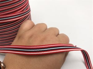 Vævet bånd - stribet i rødlige toner, 10 mm